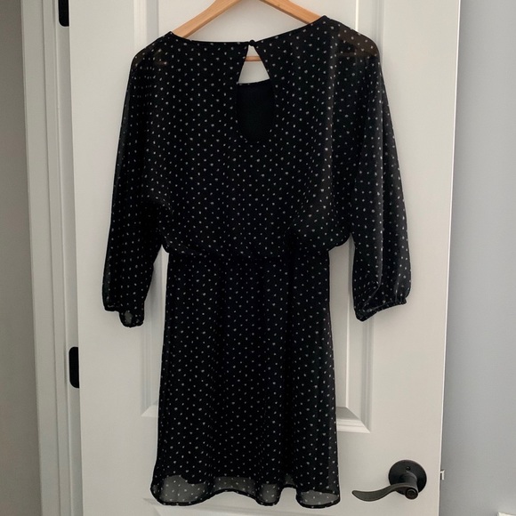 Express: Black Sheer Dress w/ White Speckle Design - Picture 3 of 14